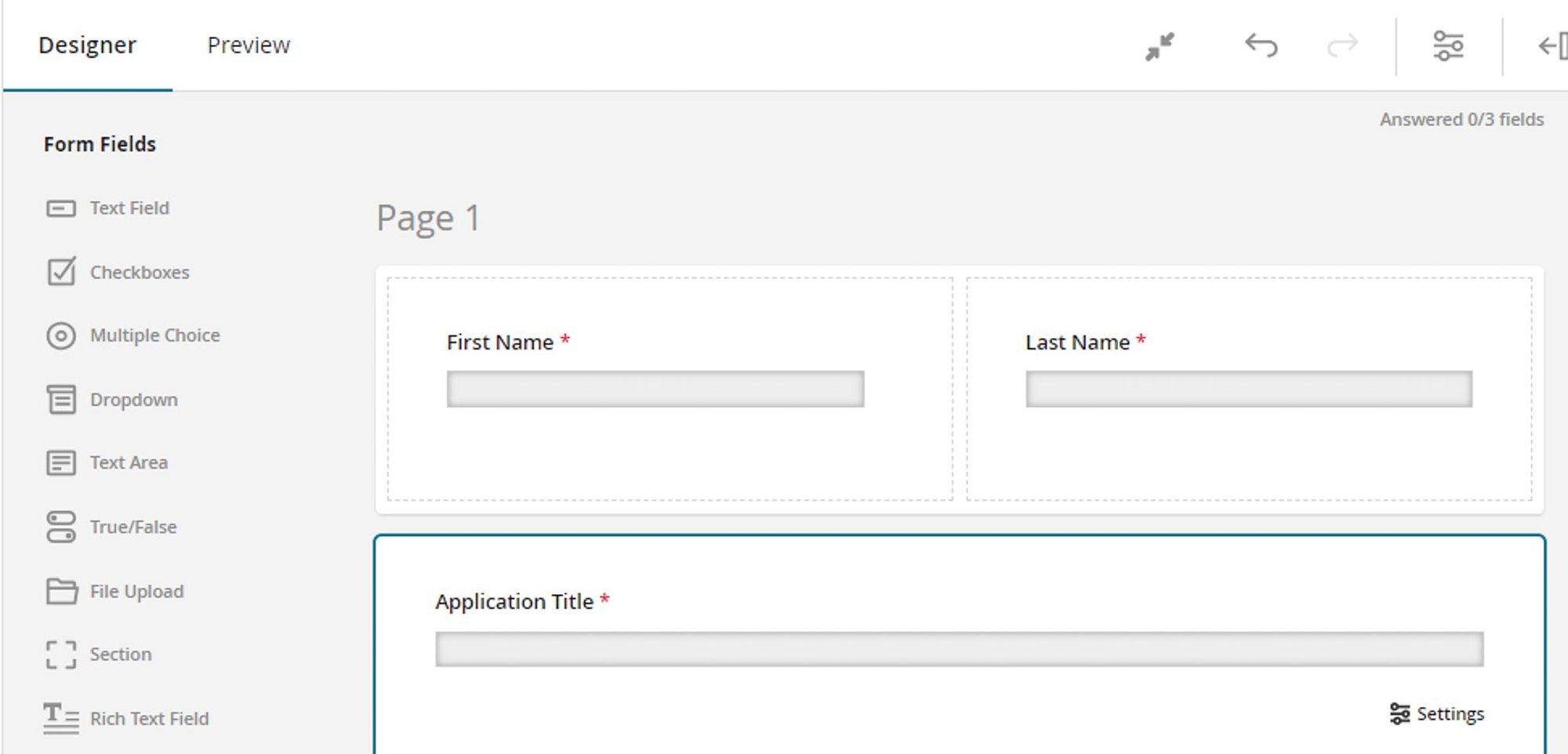 Form Designer fields