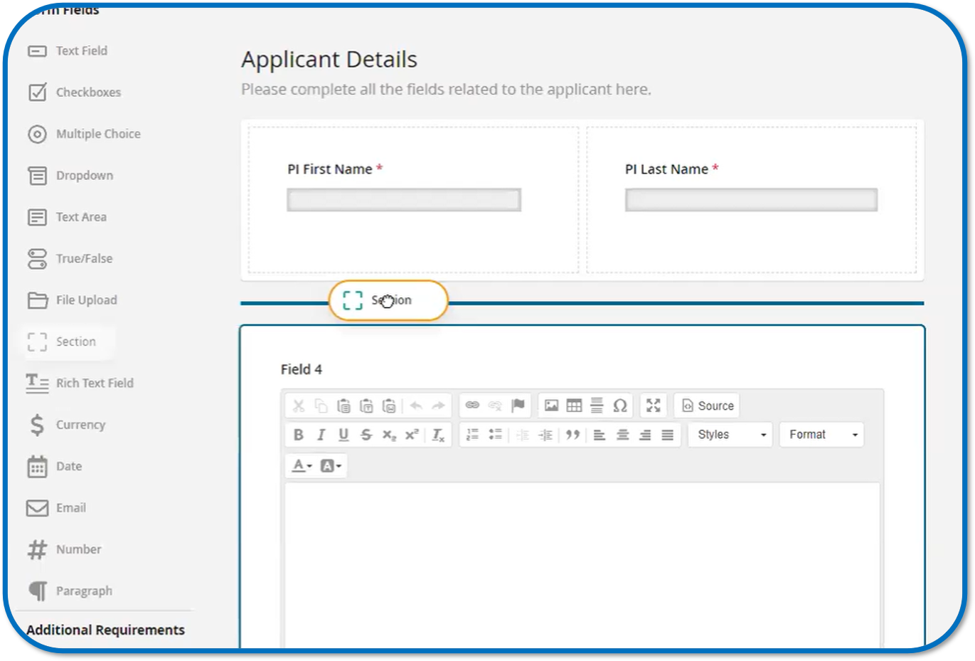 Form builder with border